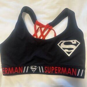 💜3/$30 DC Comics Size Large Superman Black Sports Bra with Red Straps